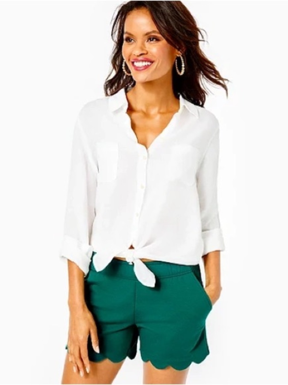Lilly Pulitzer Leva 5” Knit Shorts Scalloped Hem Hosta Green Size XS NWT